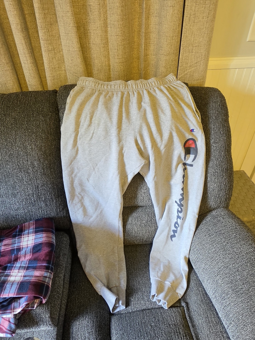 Champion Gray Men's Logo Sweatpants with Red & Blue Detail